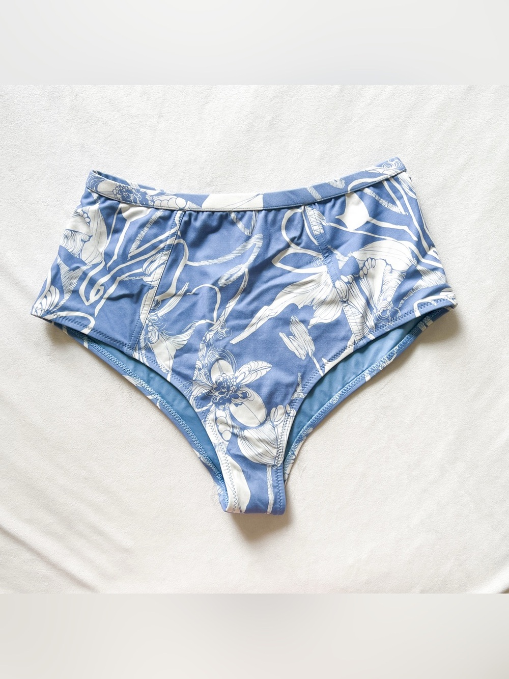 Reformation Light Blue Floral-Trim Bikini Bottoms